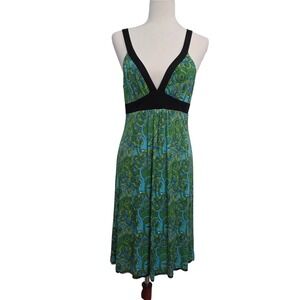 Vintage Anni Kuan NYC Silk Babydoll Octopus Print Dress Womens Medium Green Blue